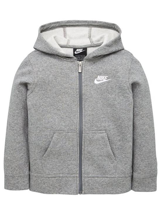 front image of nike-younger-child-club-full-zip-hoodie-dark-grey