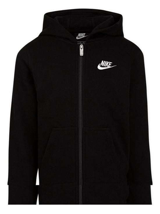 front image of nike-younger-child-club-full-zip-hoodie-black