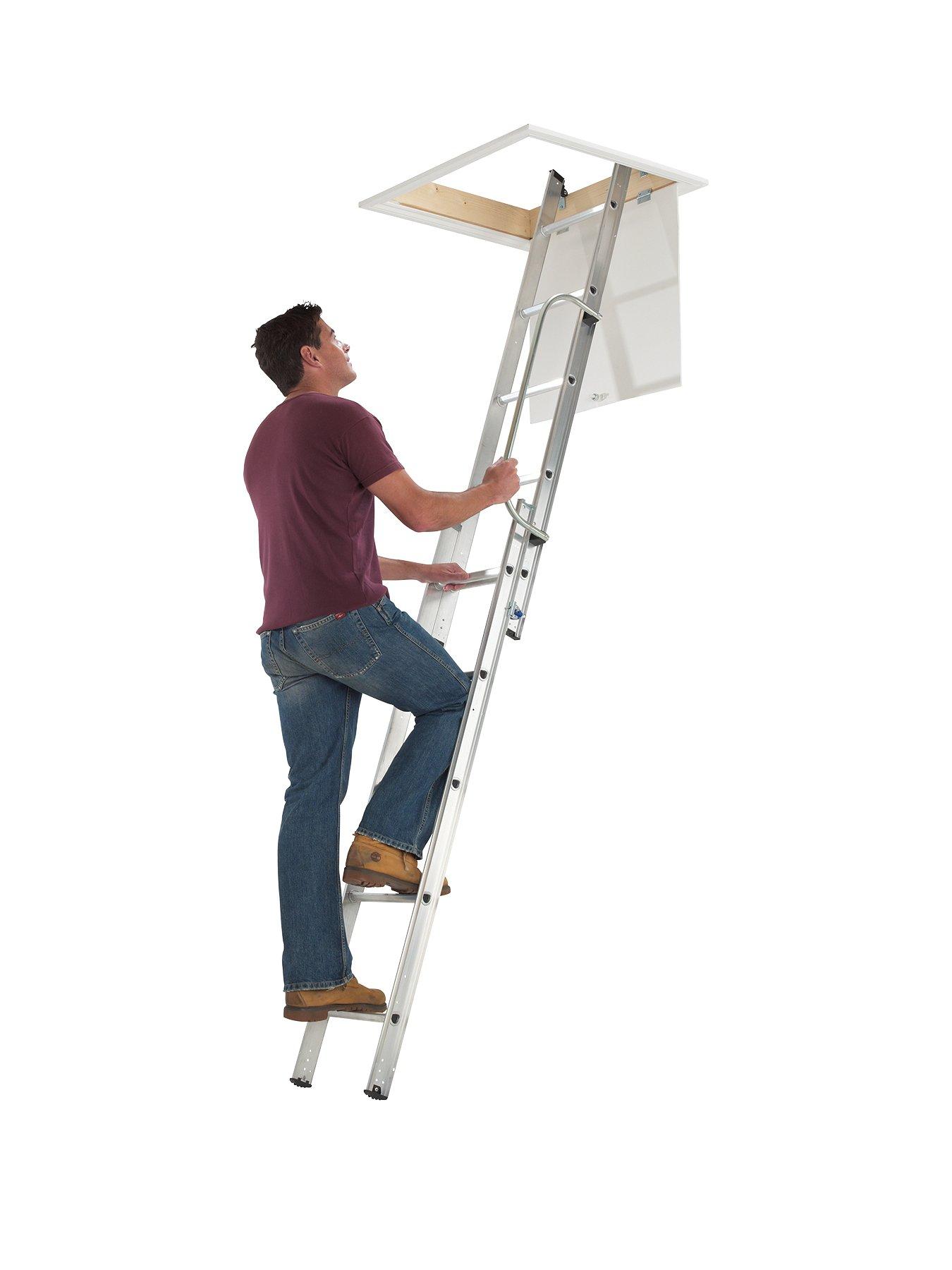 Product photograph of Werner 2 Section Aluminium Loft Ladder from very.co.uk
