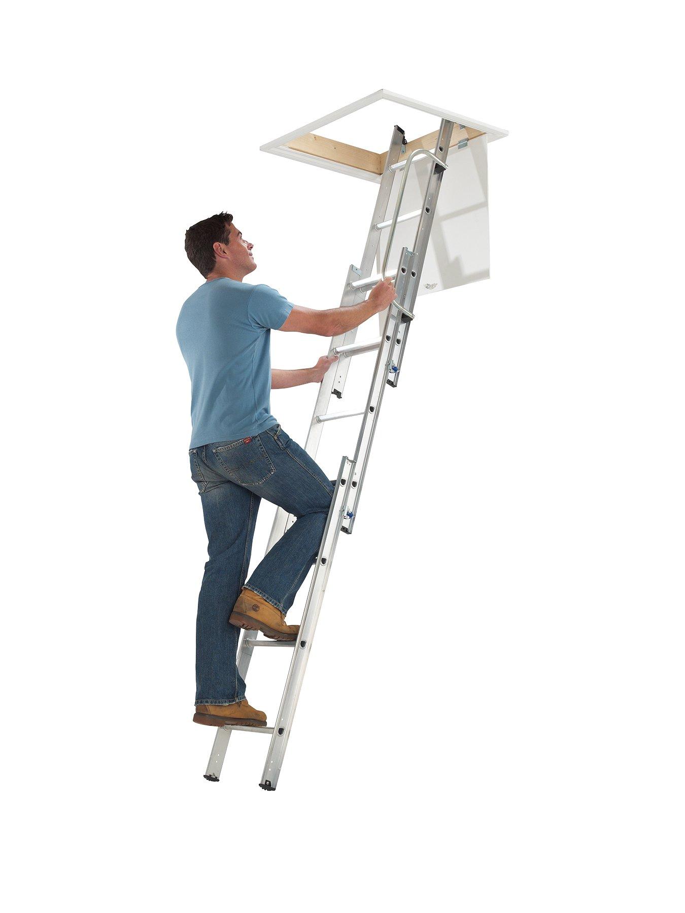 Product photograph of Werner Section Aluminum Loft Ladder from very.co.uk