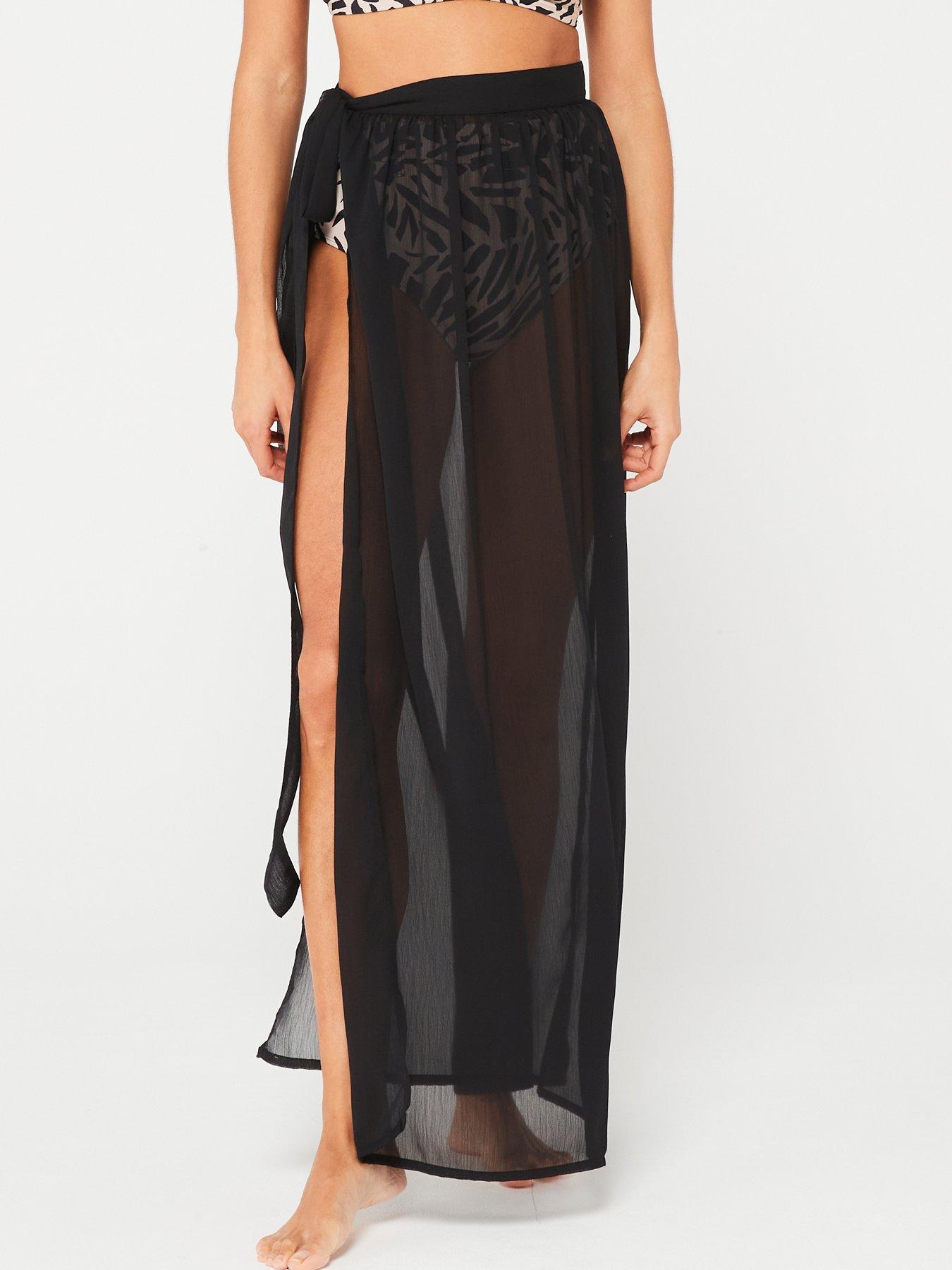 Black chiffon maxi beach sale skirt