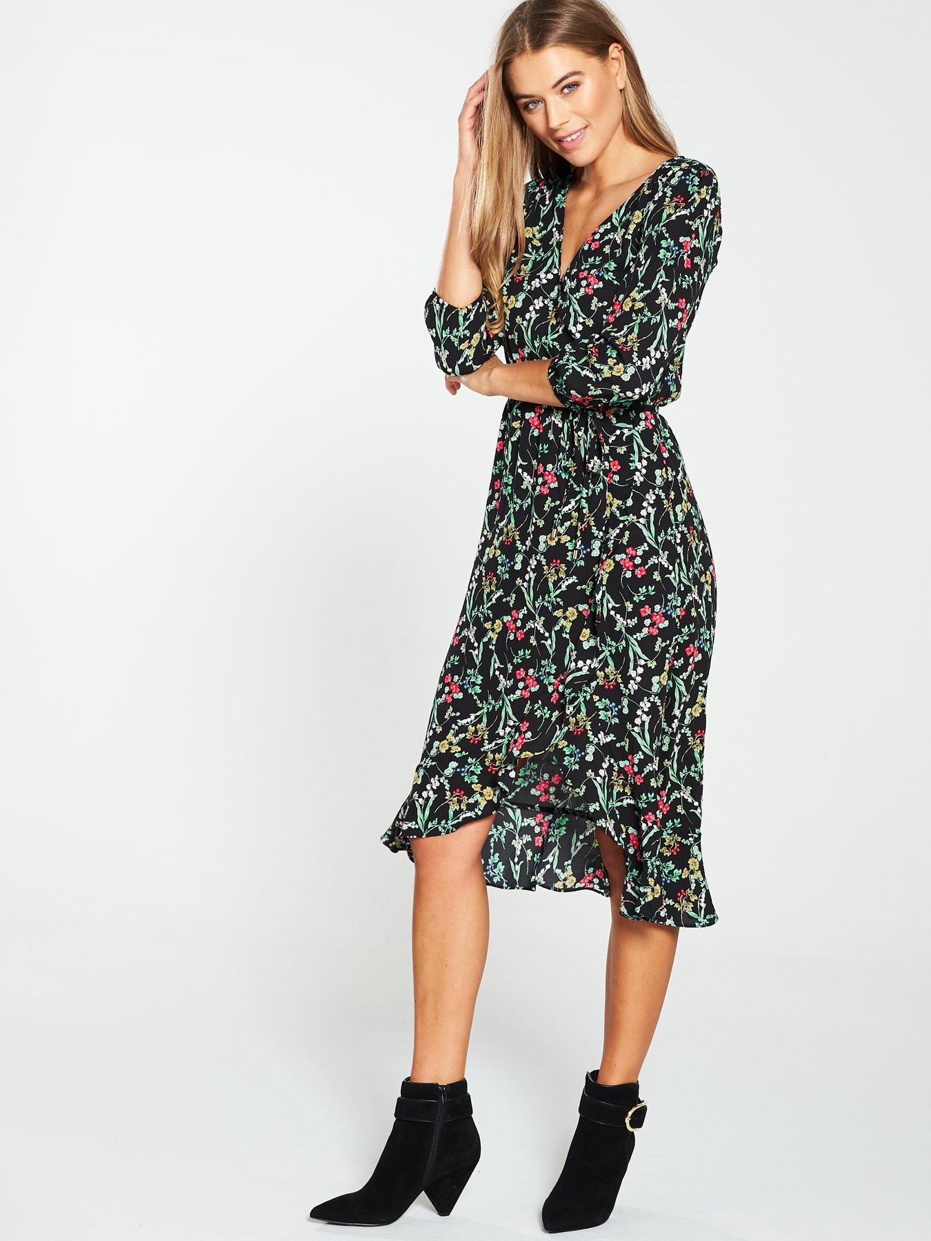 oasis flower arranger wrap midi dress