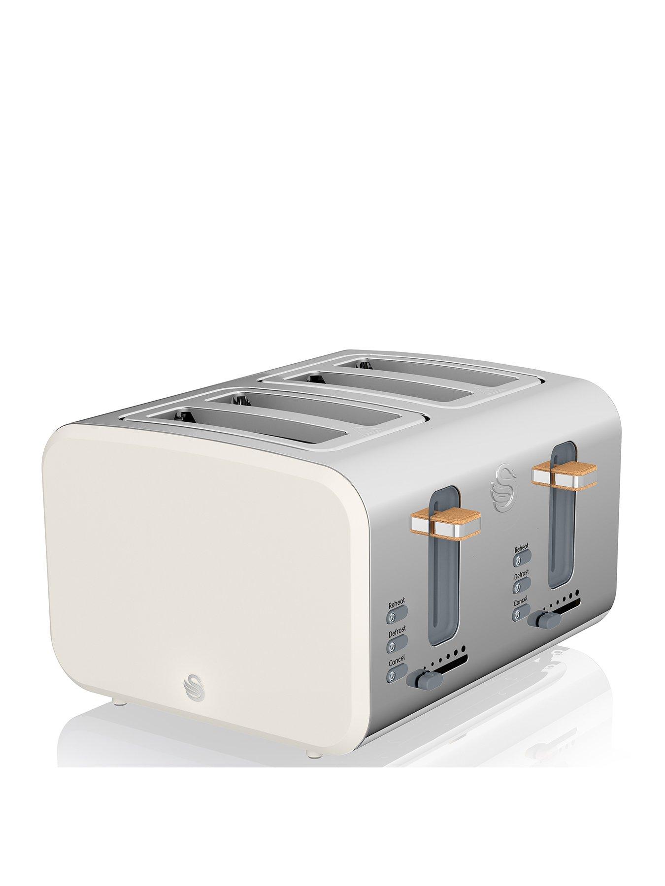Swan St14620Whtn Nordic 4-Slice Toaster With Defrost/Reheat/Cancel Functions, Cord Storage, 1500W, White