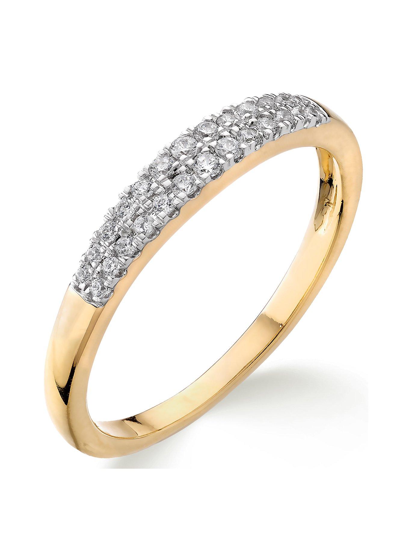 Love DIAMOND 9ct Gold 15 Point Diamond Two Row Wedding Band