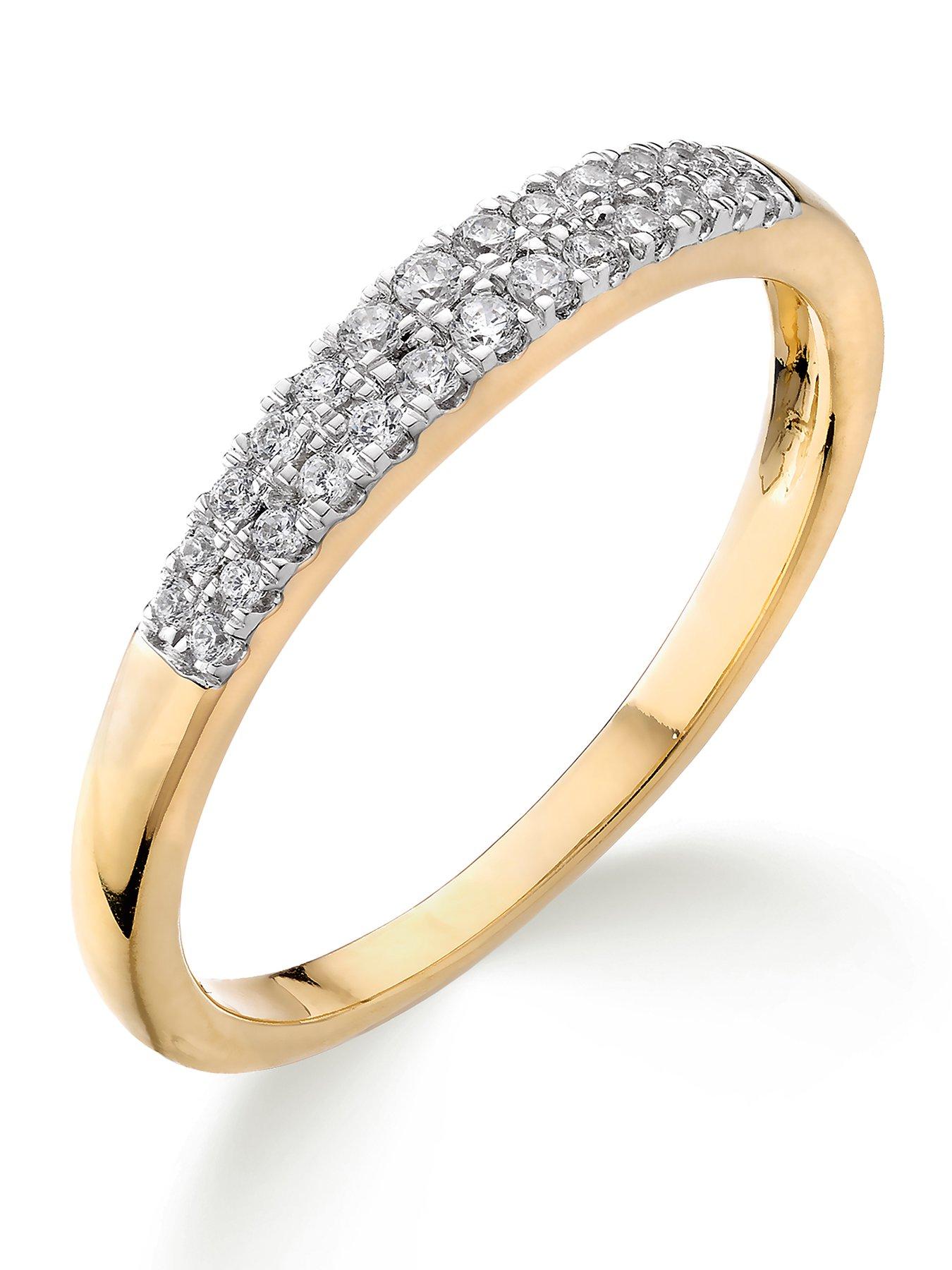 Love DIAMOND 9ct Gold 15 Point Diamond Two Row Wedding Band