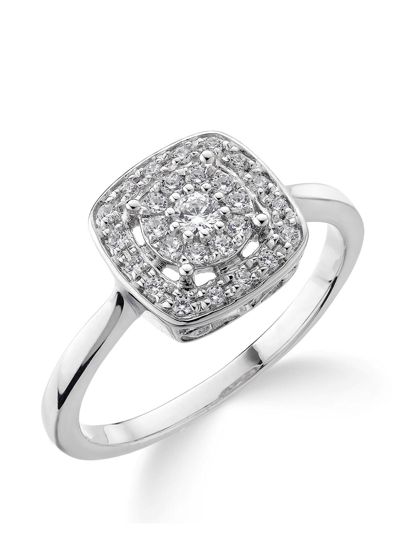 Product photograph of Love Diamond 9ct White Gold 20 Point Diamond Square Set Cluster Ring from very.co.uk