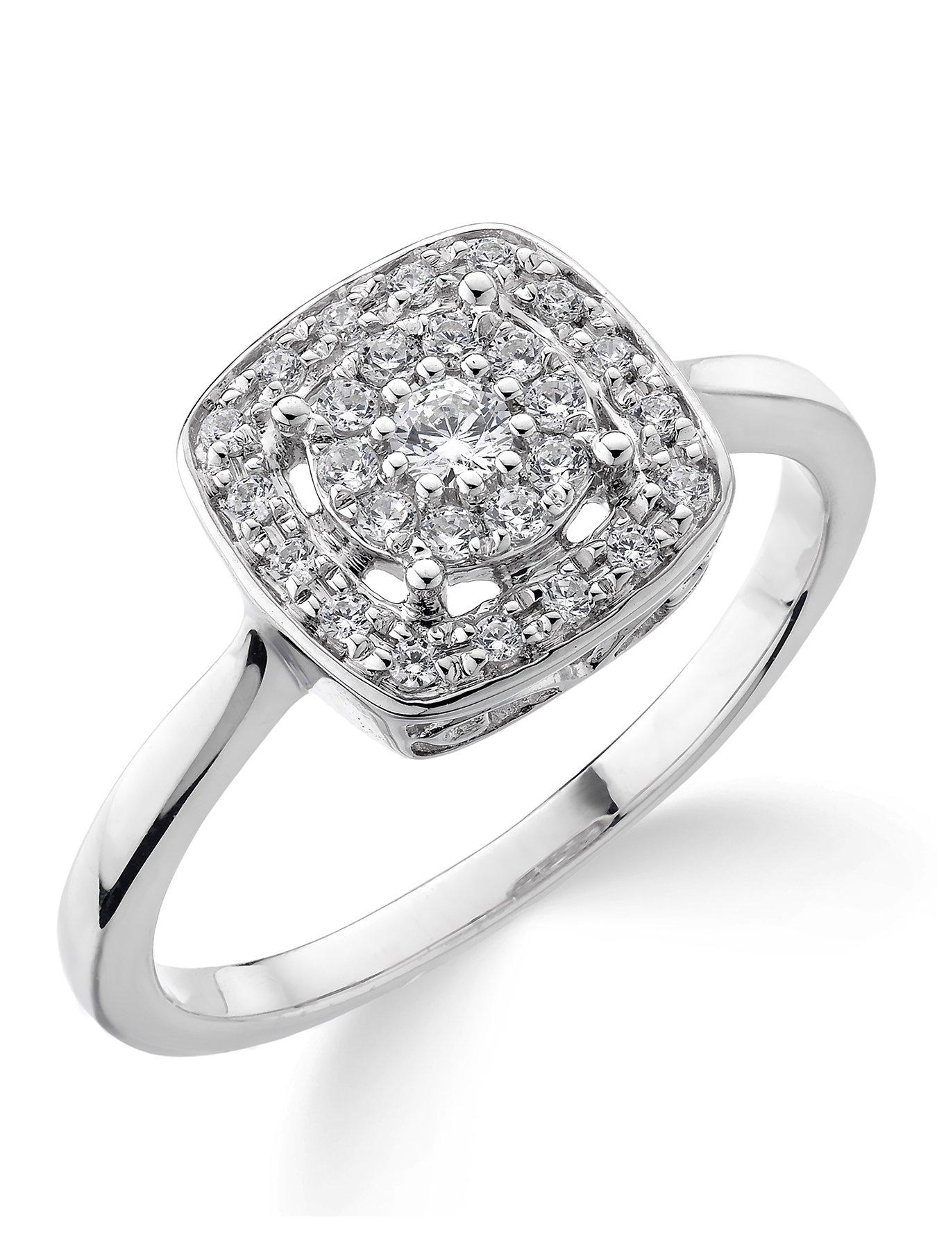 Love DIAMOND 9ct White Gold 20 Point Diamond Square Set Cluster Ring