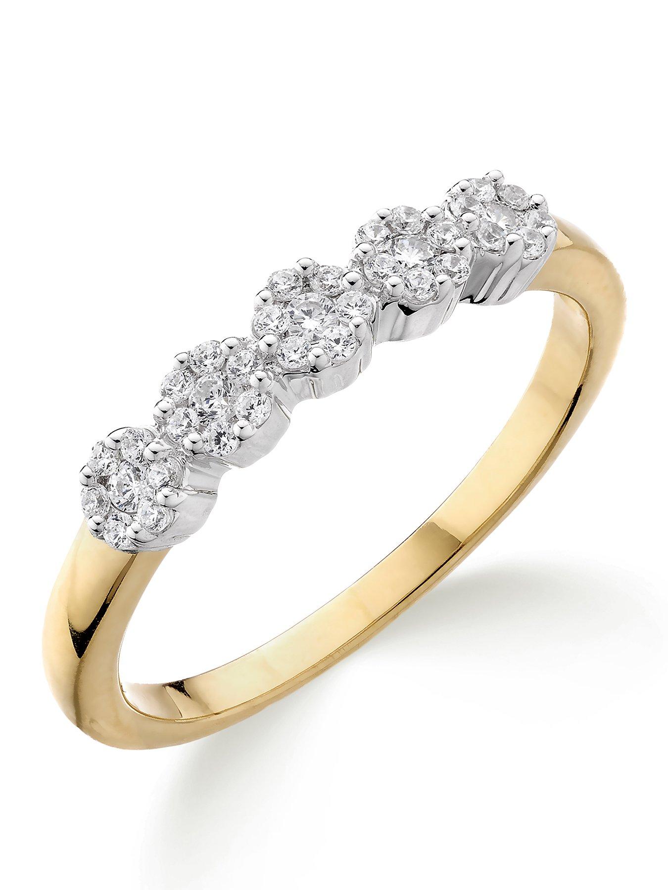 Love DIAMOND 9ct Gold 20 Point Diamond 5 Stone Eternity Ring