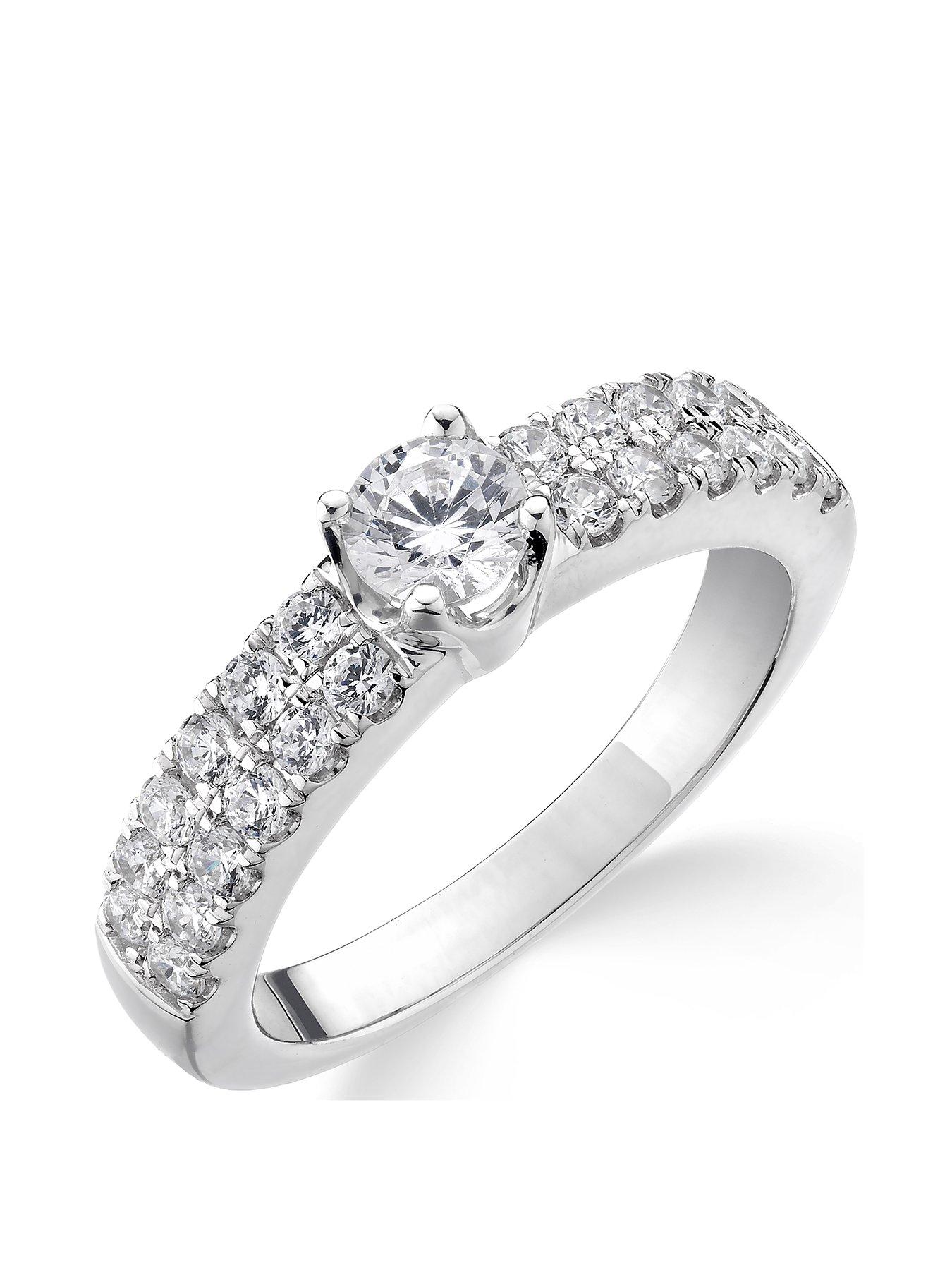  9ct White Gold 1ct Two-Row Diamond Solitaire Ring with Set Shoulders