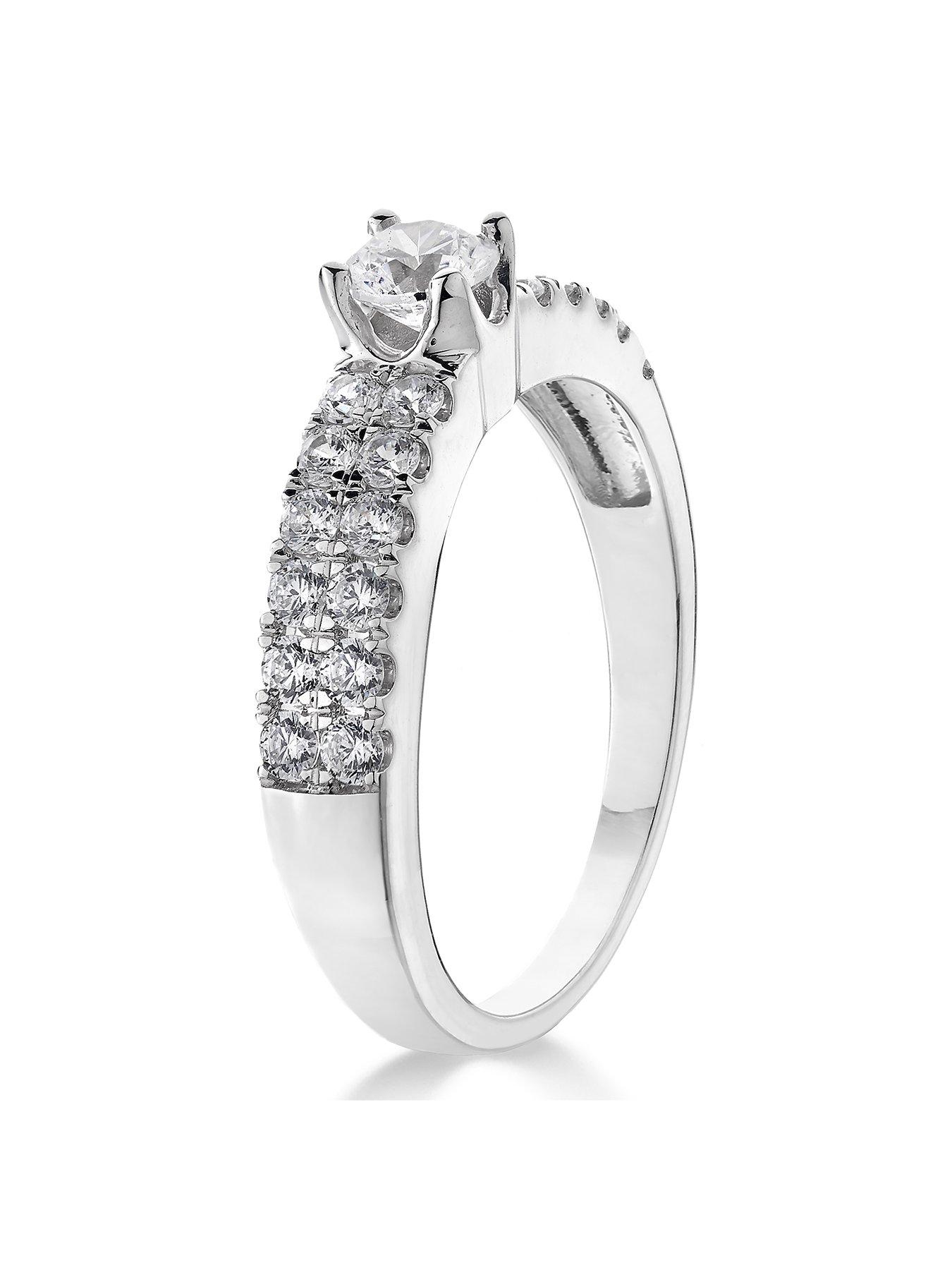 Image 2 of 5 of Love DIAMOND 9ct White Gold 1ct Two-Row Diamond Solitaire Ring with Set Shoulders