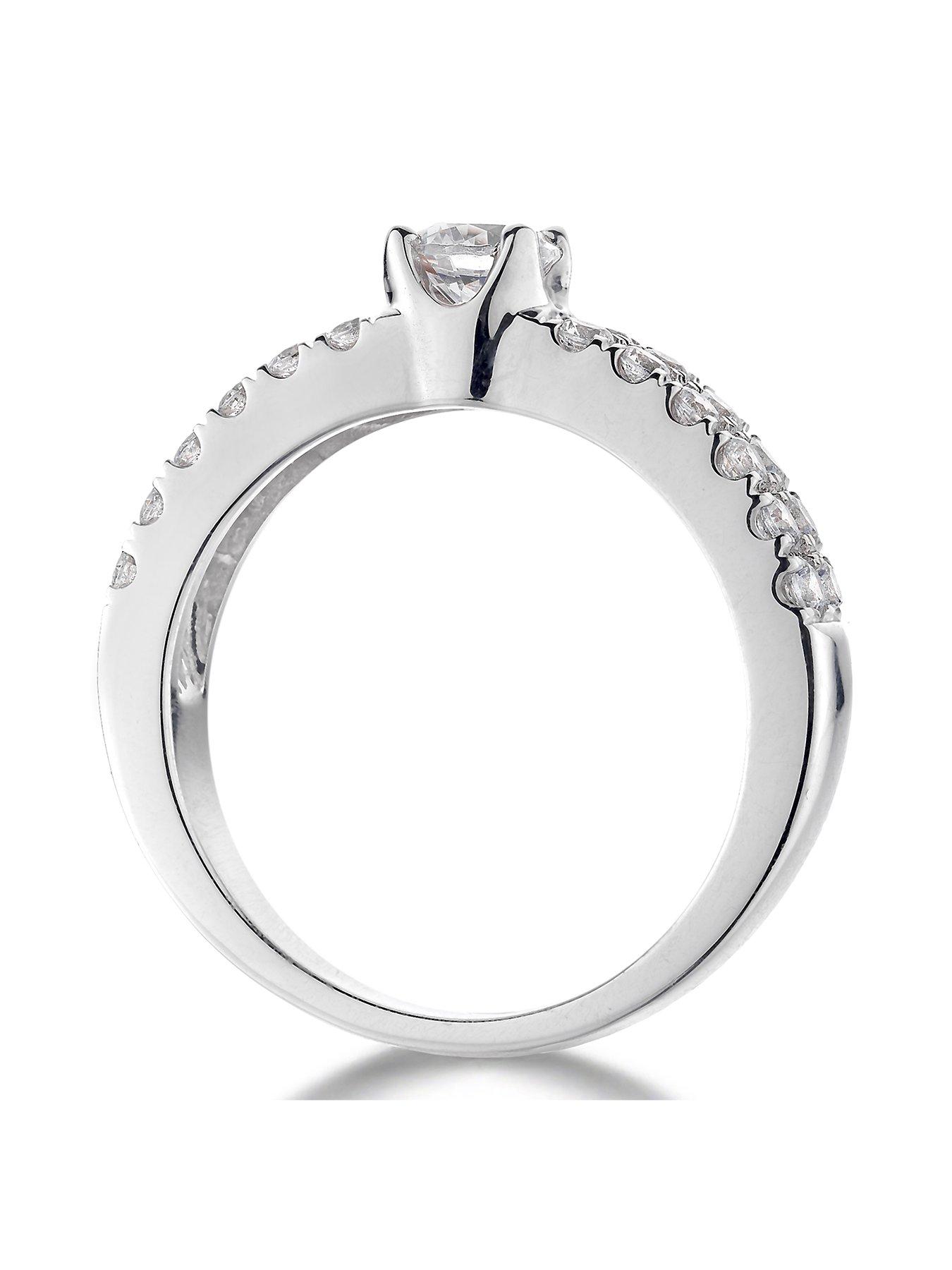 Image 3 of 5 of Love DIAMOND 9ct White Gold 1ct Two-Row Diamond Solitaire Ring with Set Shoulders