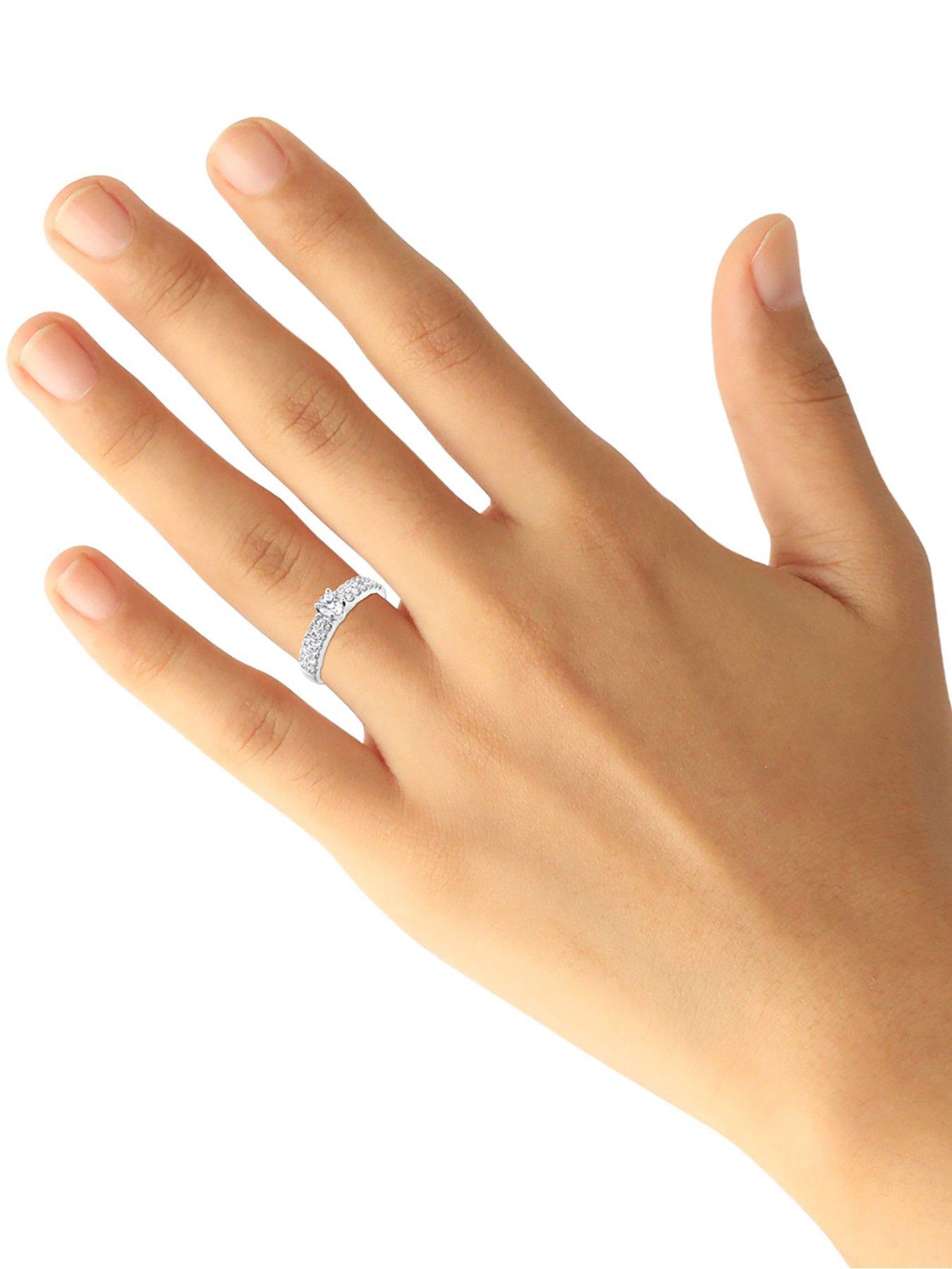 Image 5 of 5 of Love DIAMOND 9ct White Gold 1ct Two-Row Diamond Solitaire Ring with Set Shoulders