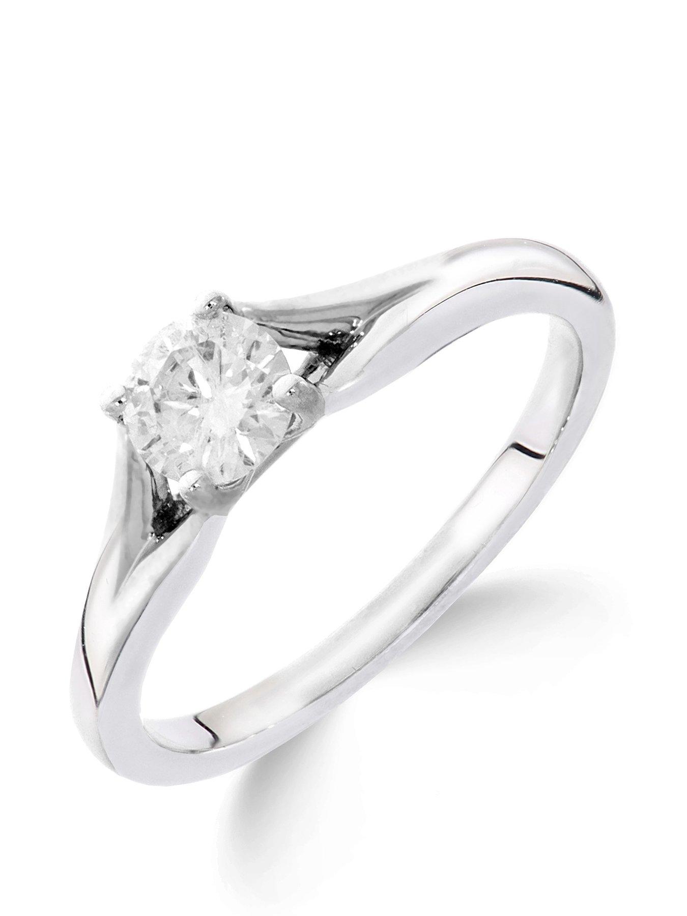 Product photograph of Love Diamond 9ct White Gold 1 3 Carat Diamond Solitaire Ring With Tapered Shoulders from very.co.uk