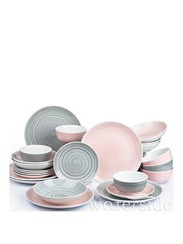 Waterside Pink And Grey Spin Wash Dinner Service - 24-Piece Set