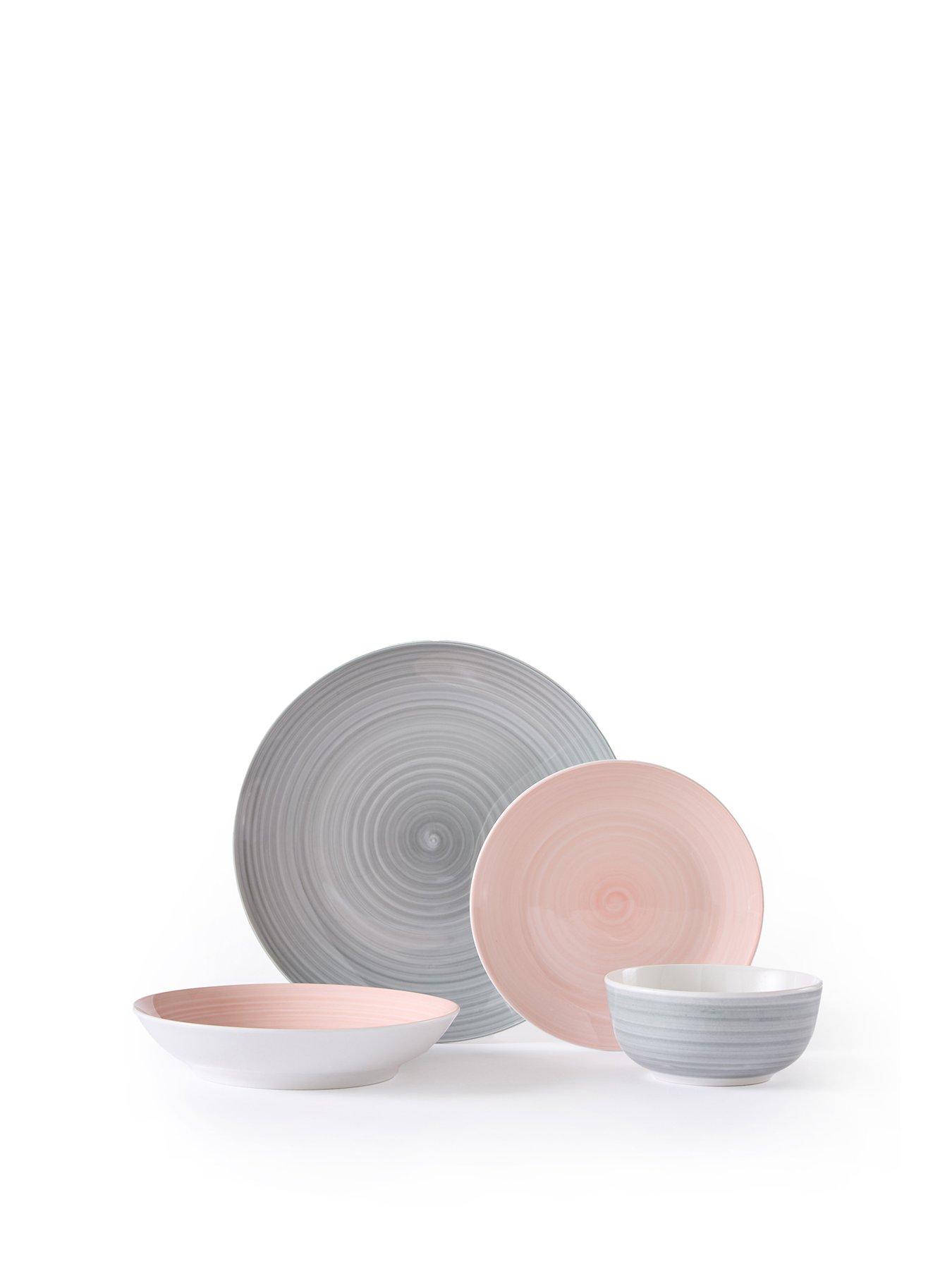 Image 2 of 6 of WATERSIDE Pink and Grey Spin Wash Dinner Service - 24-Piece Set