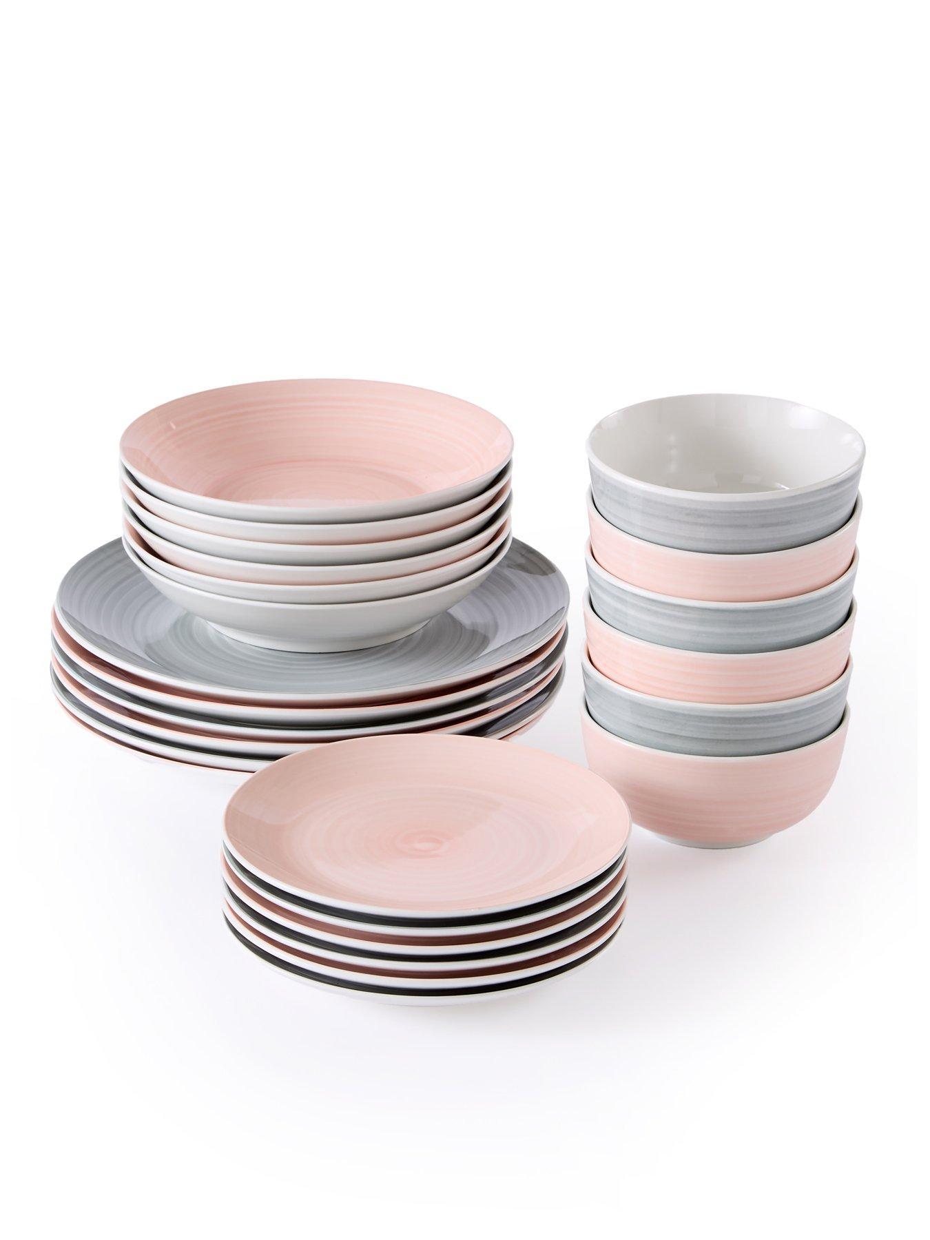 Image 3 of 6 of WATERSIDE Pink and Grey Spin Wash Dinner Service - 24-Piece Set