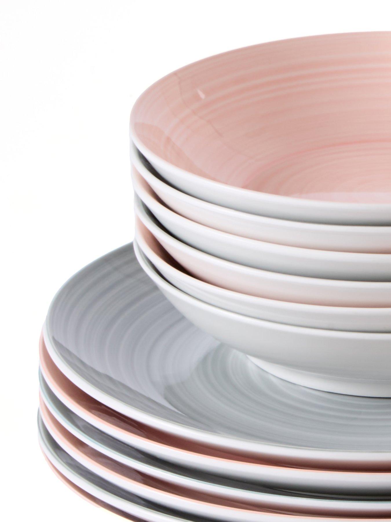 Image 4 of 6 of WATERSIDE Pink and Grey Spin Wash Dinner Service - 24-Piece Set
