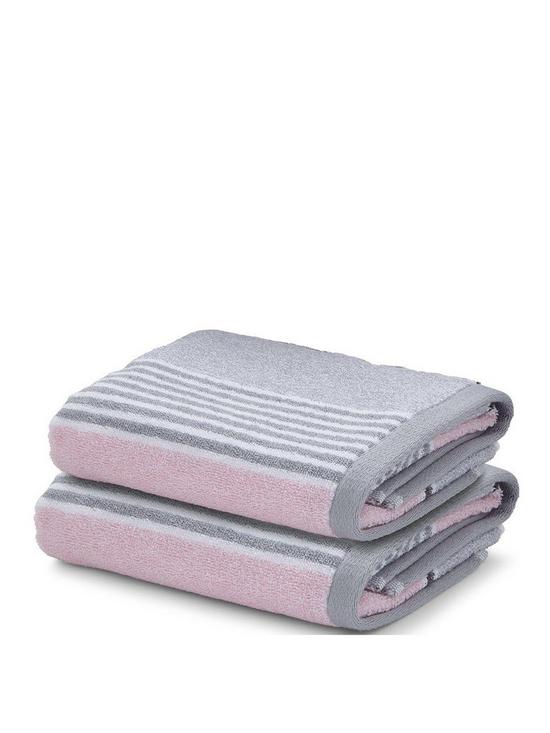 front image of catherine-lansfield-textured-stripe-bath-towel-range-ndash-pinkgrey
