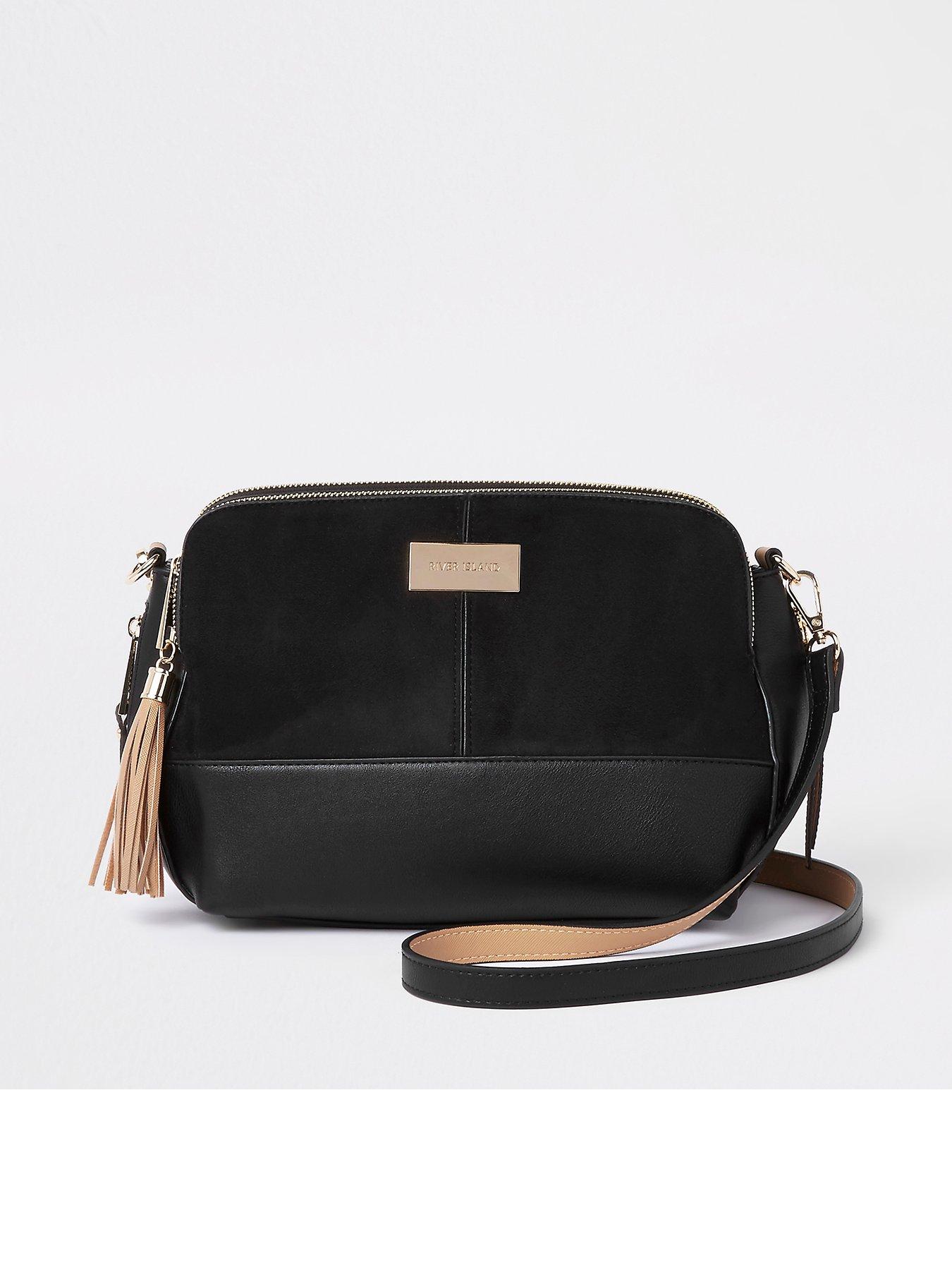 black triple compartment large cross body bag
