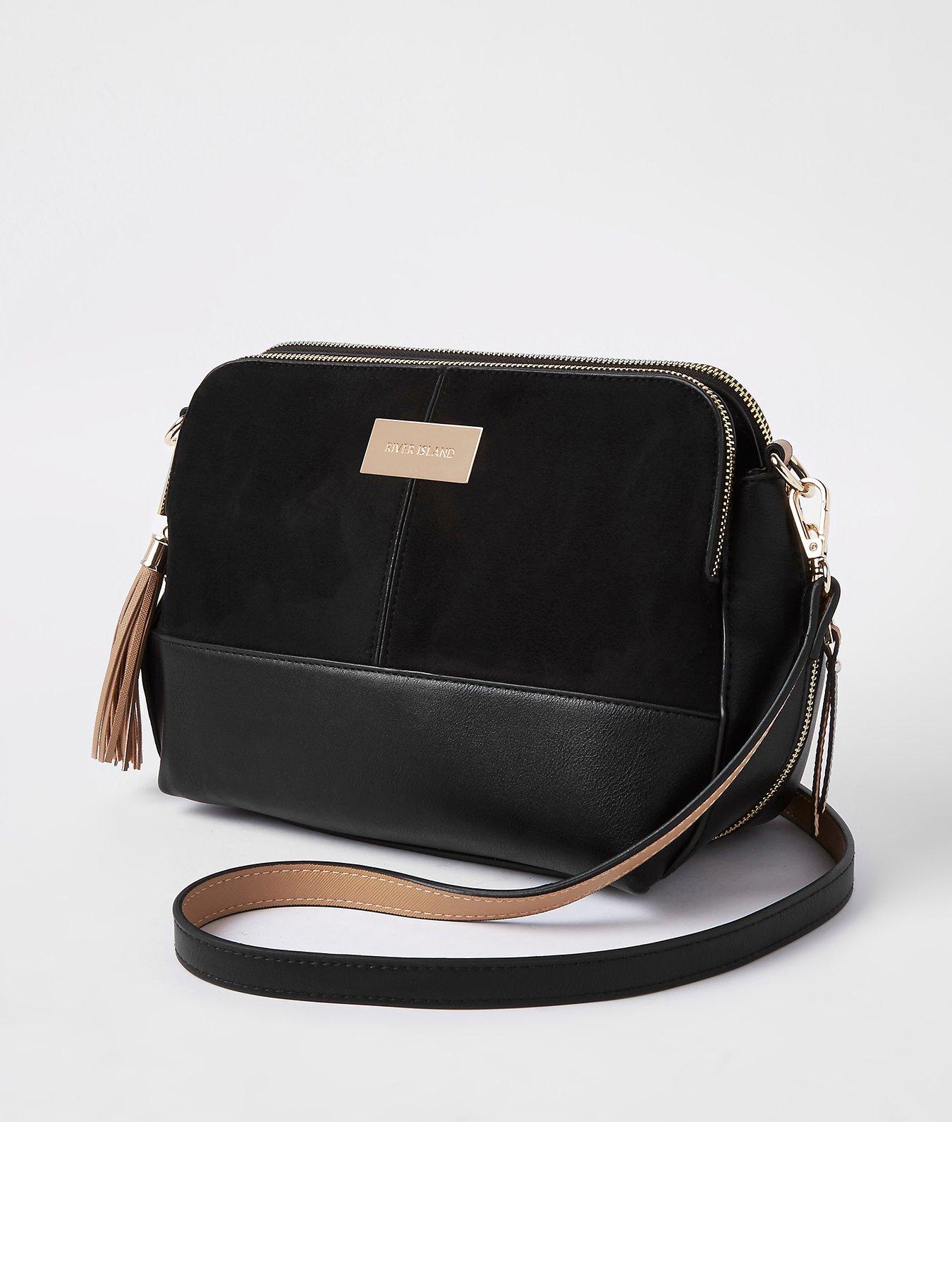 river island black triple compartment cross body bag