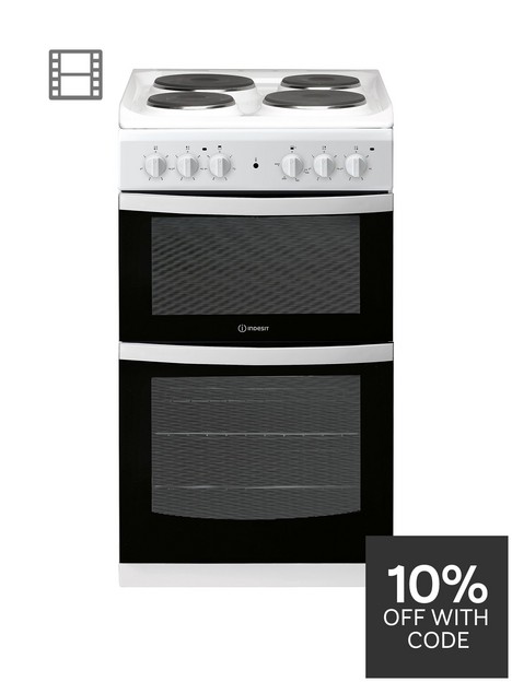 indesit-id5e92kmw-50cm-widenbspelectric-solid-platenbsptwin-cavity-single-oven-electricnbspcooker-white
