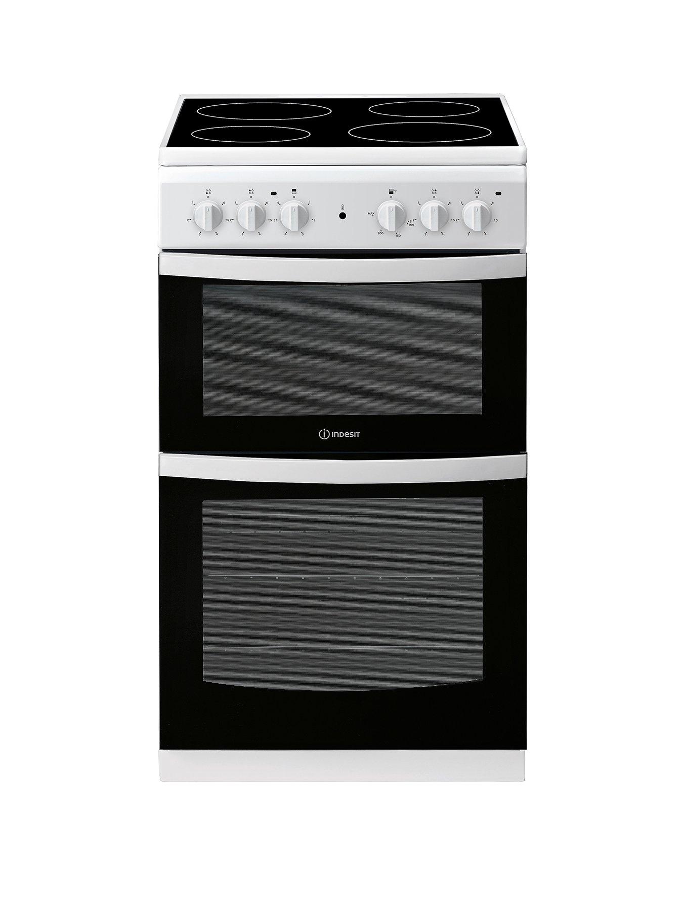 Product photograph of Indesit Id5v92kmw 50cm Electric Twin Cavity Single Oven Cooker - White from very.co.uk