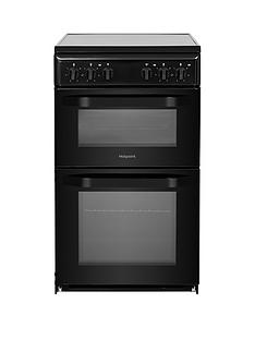 Hotpoint HD5V92KCB 50cm Wide Electric Twin Cavity Single Oven Cooker - Black