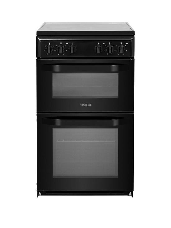 front image of hotpoint-hd5v92kcb-50cmnbspwide-electric-twin-cavity-single-oven-cooker-black
