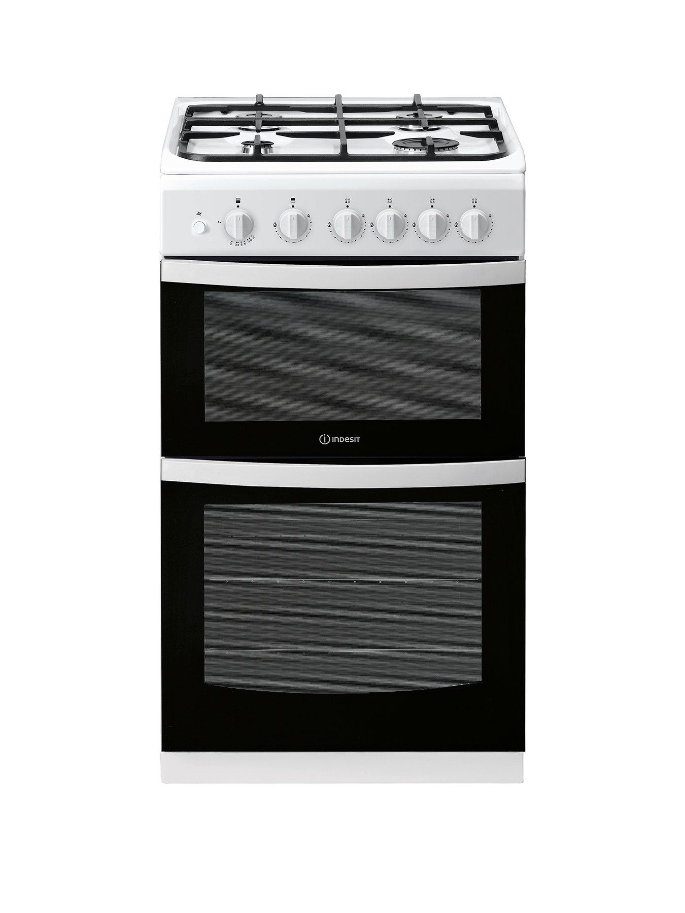 Product photograph of Indesit Id5g00kmw 50cm Wide Twin Cavity Single Oven Gas Cooker - White from very.co.uk