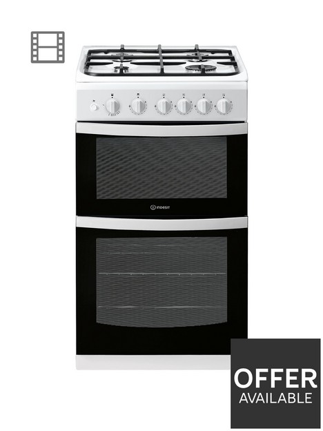 indesit-id5g00kmw-50cm-widenbsptwin-cavity-single-oven-gasnbspcooker-white