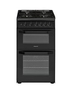 Hotpoint HD5G00KCB 50cm Wide Gas Double Oven Cooker - Black