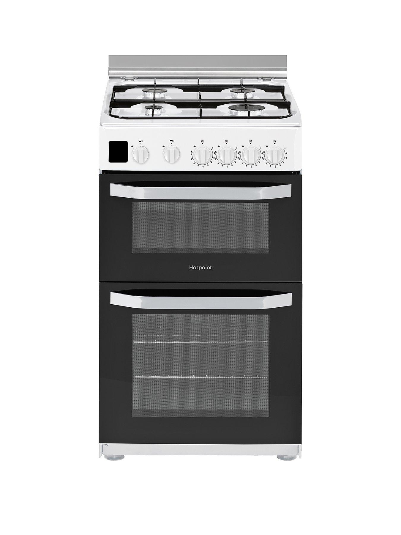 Product photograph of Hotpoint Hd5g00ccw 50cm Wide Gas Double Oven Cooker - White from very.co.uk