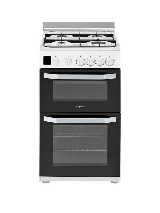 front image of hotpoint-hd5g00ccw-50cmnbspwide-gas-double-oven-cooker-white