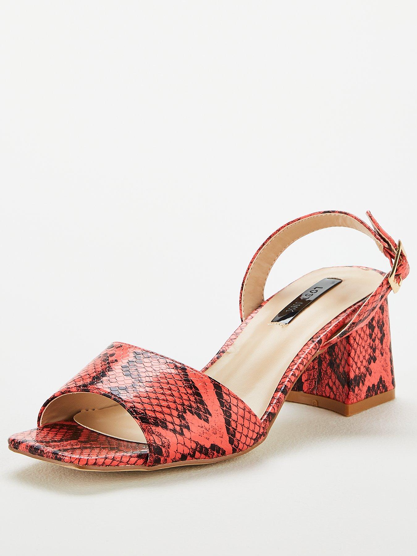 coral mid heel sandals