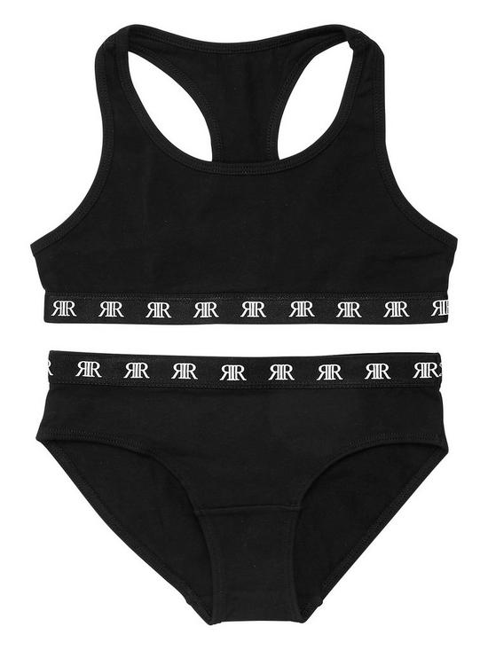 front image of river-island-girls-racer-cropnbsptop-and-brief-set-black