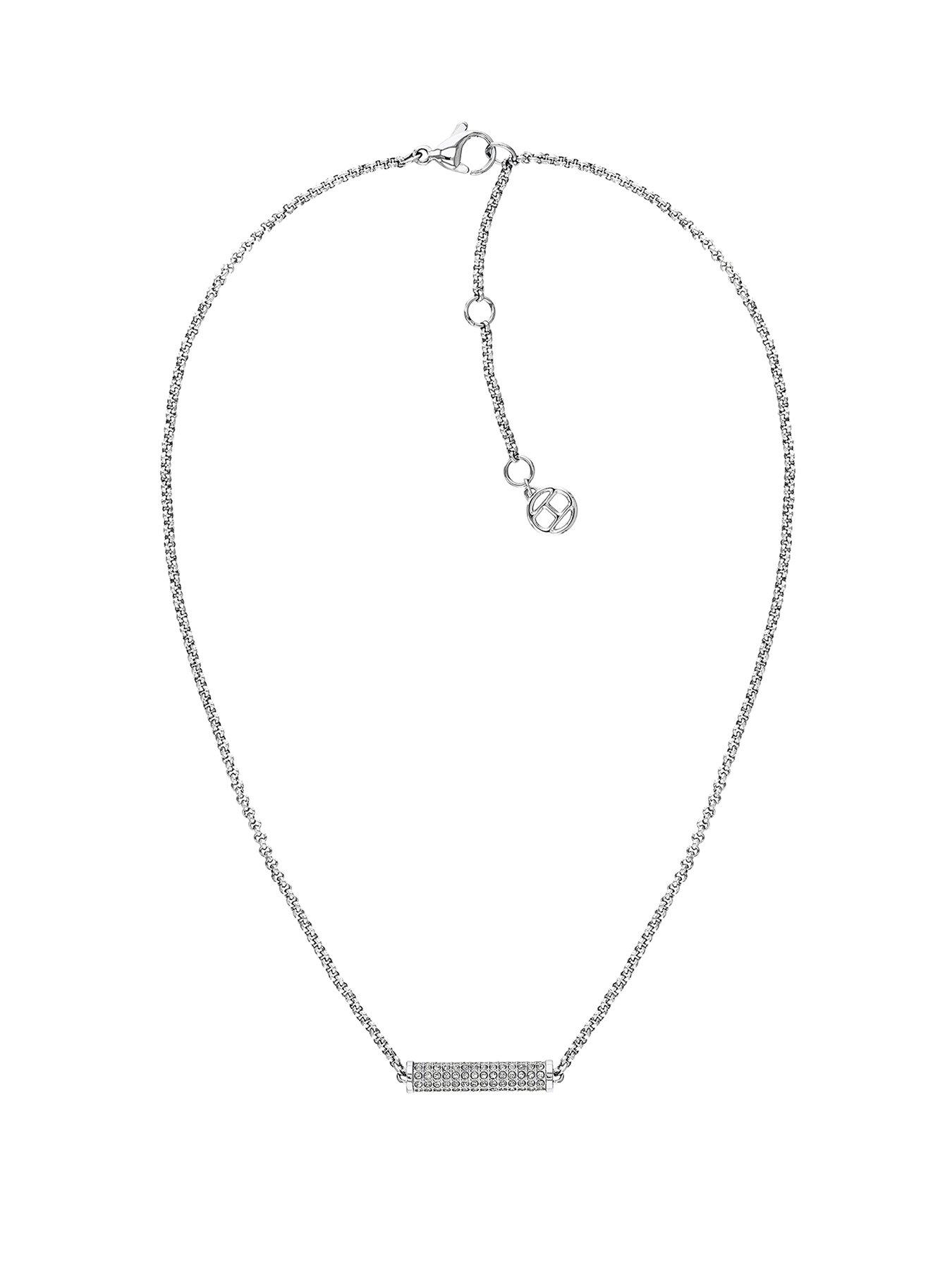 Tommy Hilfiger Silver Crystal Set Bar Pendant Ladies Necklace review