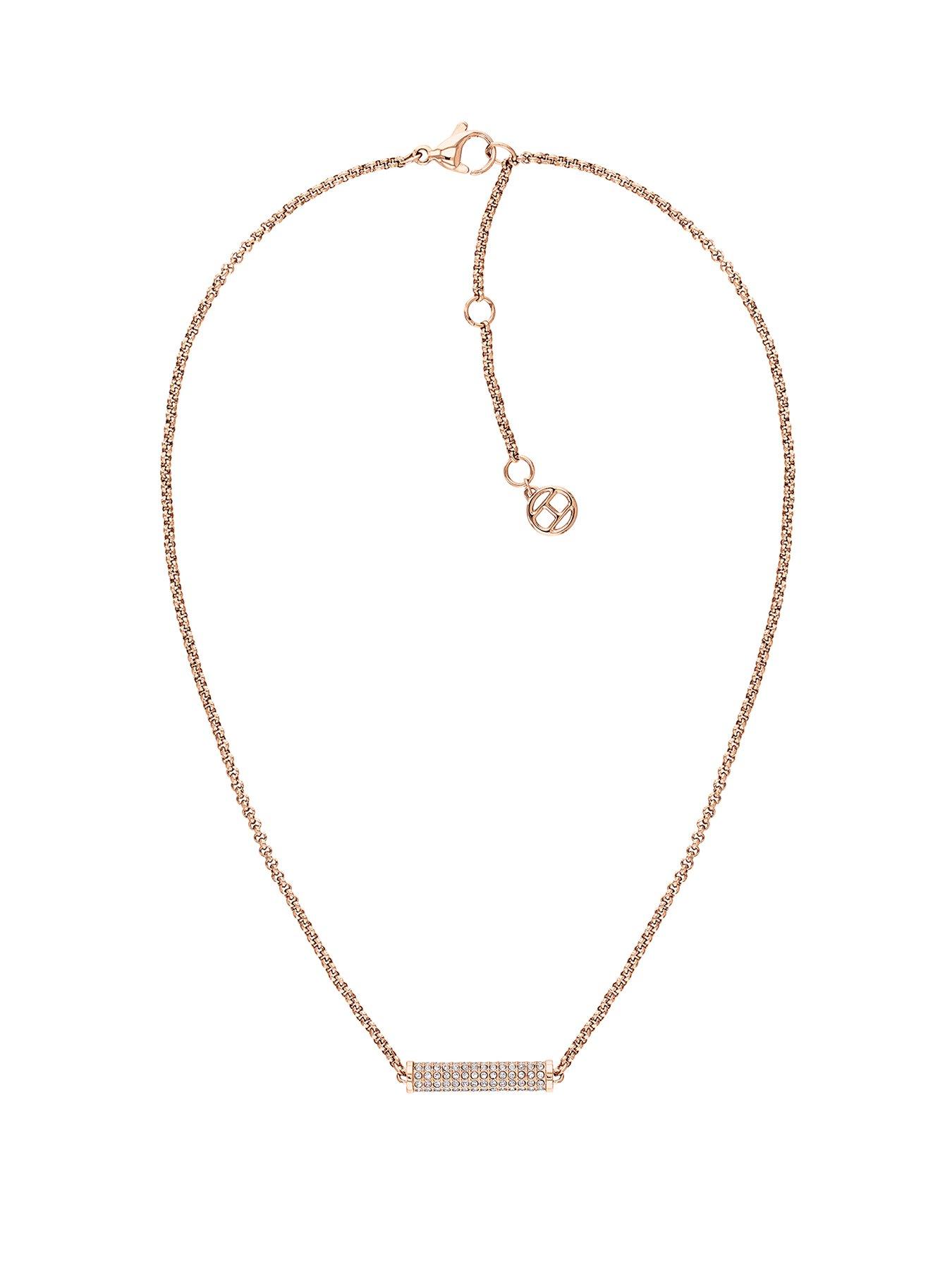 Tommy Hilfiger Tommy Hilfiger Rose Gold Crystal Set Bar Pendant Ladies Necklace review