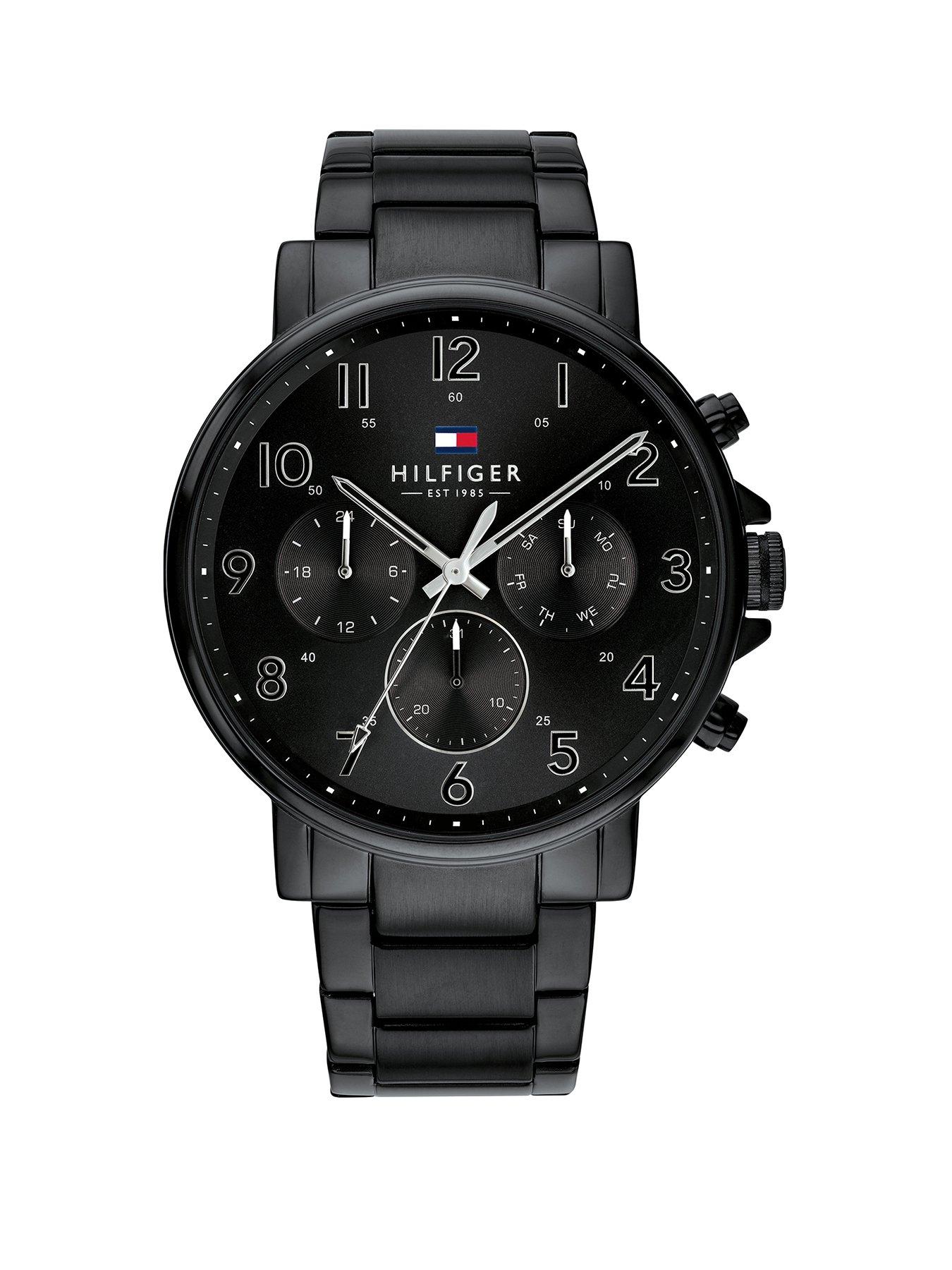 tommy hilfiger daniel men's black ip bracelet watch