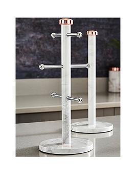 Product photograph of Tower Marble Rose Gold Edition Kitchen Towel Pole And Mug Tree Set from very.co.uk