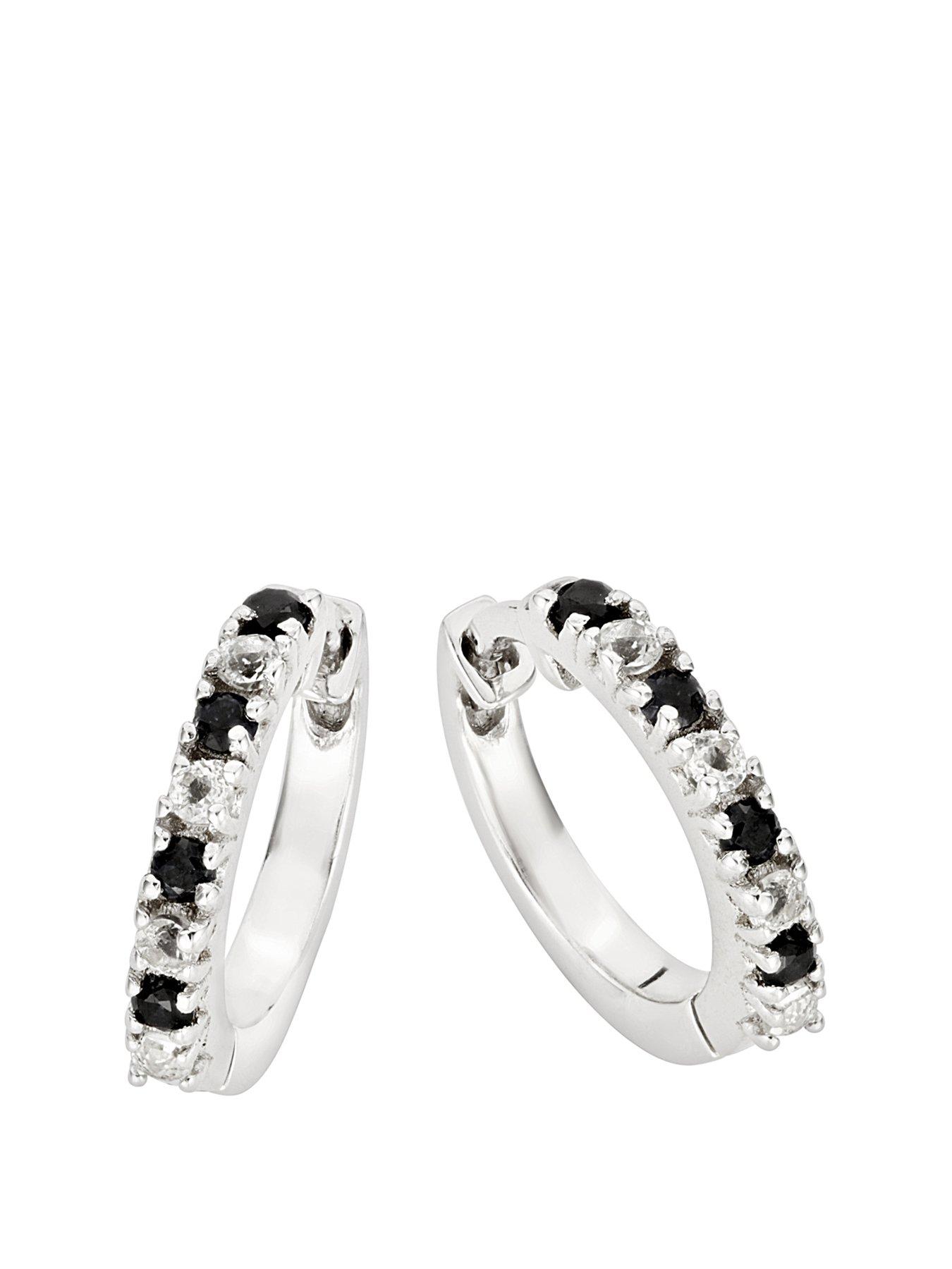 Love Gem 9Ct White Gold Black Sapphire & 11 Point Diamond Huggie Hoop Earrings review