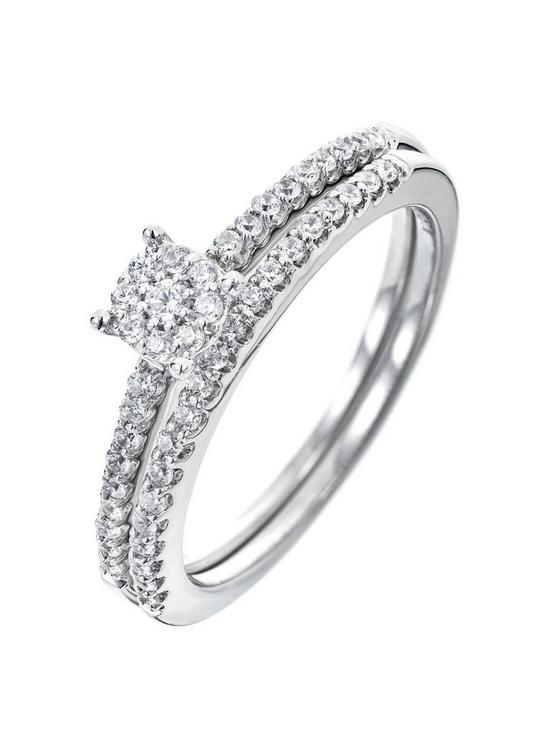 front image of love-diamond-9ct-white-gold-24-point-diamond-cluster-bridal-set