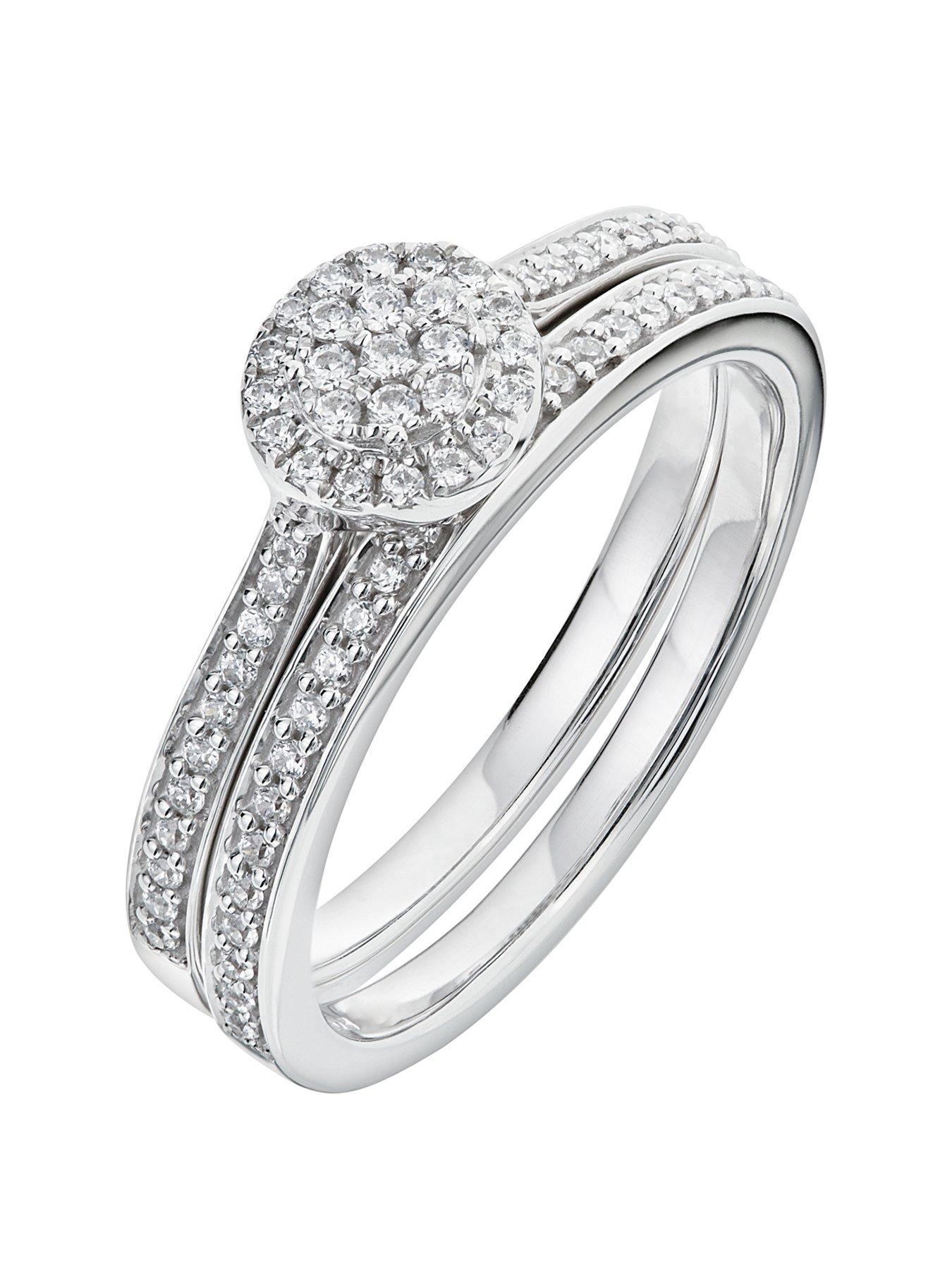 undefined 9ct White Gold 29 Point Diamond Cluster Bridal Set