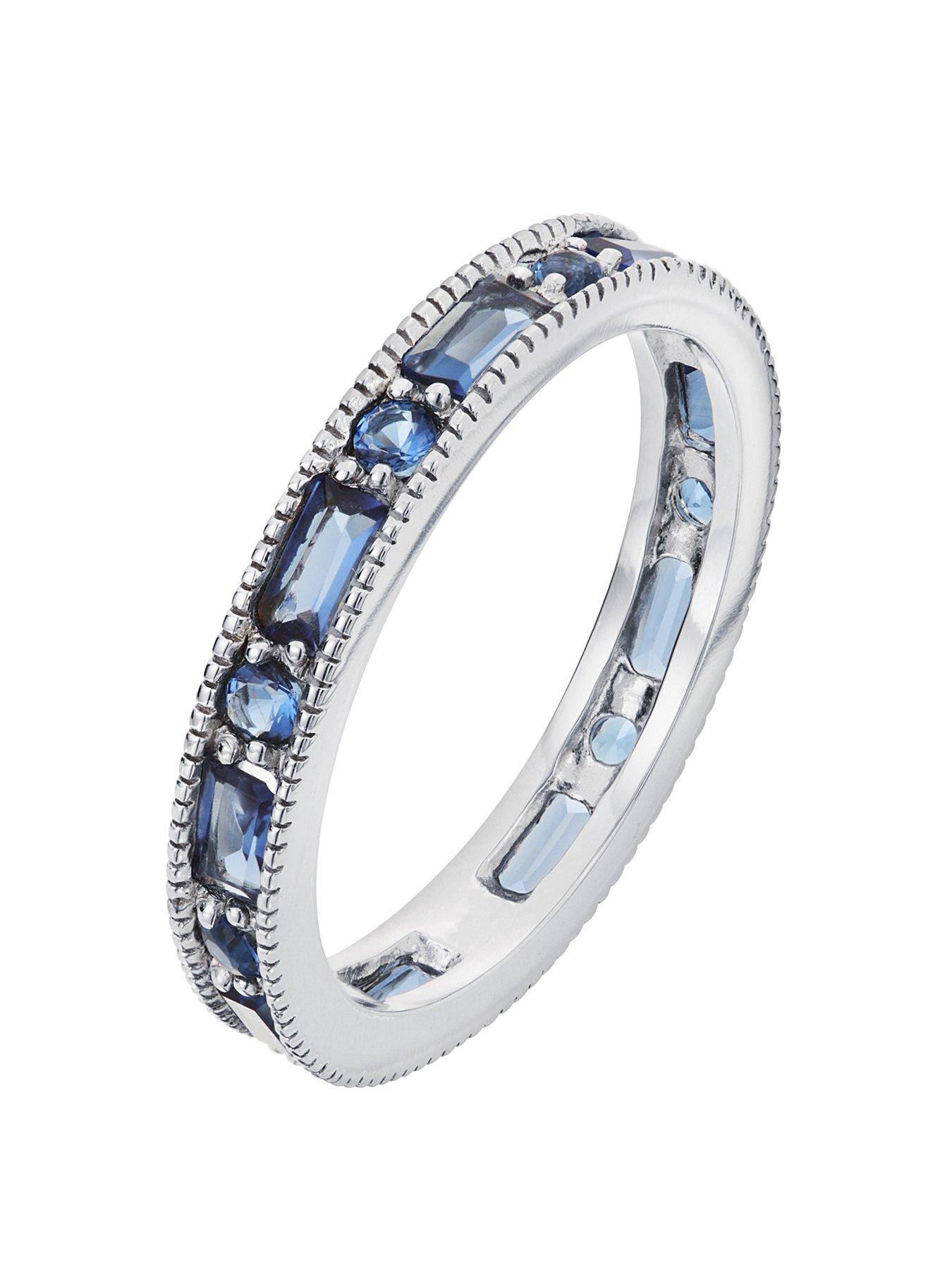 Product photograph of The Love Silver Collection Sterling Silver Glass Sapphire Eternity Ring from very.co.uk