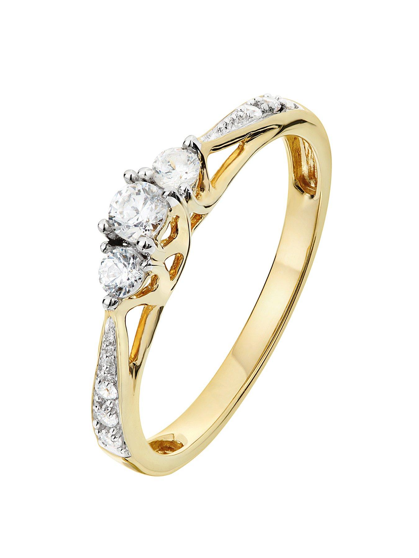 Product photograph of Love Diamond 9ct Gold 23 Point Diamond Trilogy Ring from very.co.uk