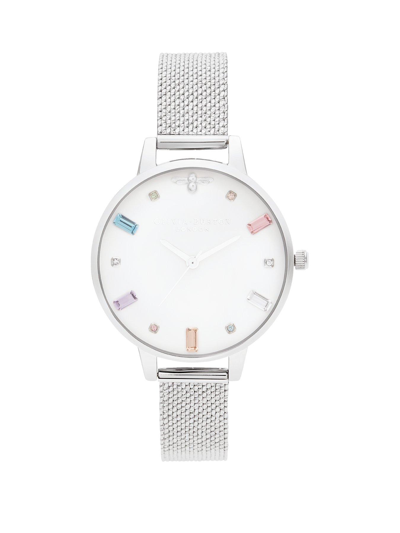 Olivia Burton Olivia Burton Rainbow Bee White Crystal Set Demi Dial Stainless Steel Boucle Mesh Strap Ladies Watch Very Co Uk