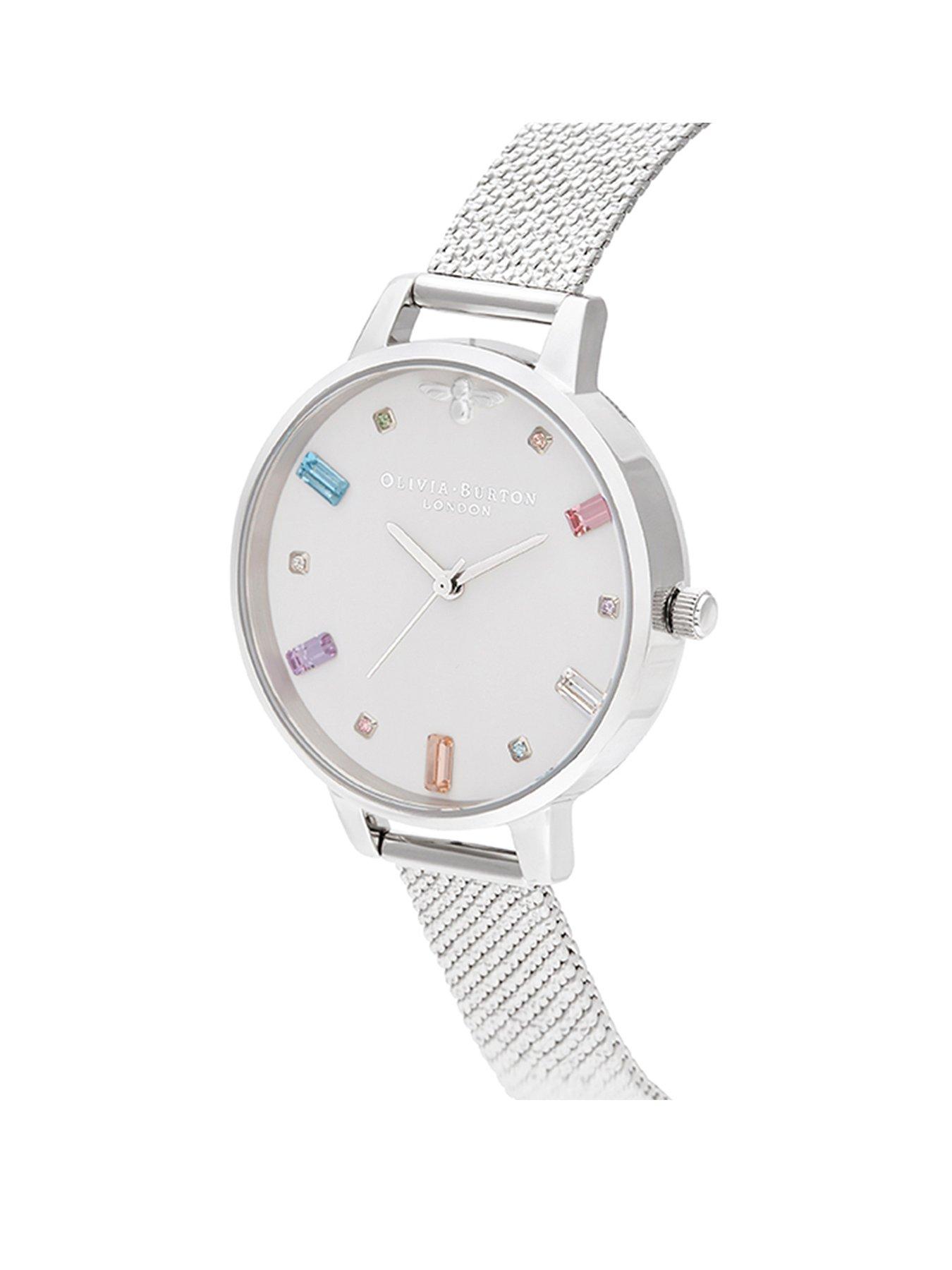 Olivia Burton Olivia Burton Rainbow Bee White Crystal Set Demi Dial Stainless Steel Boucle Mesh Strap Ladies Watch Very Co Uk