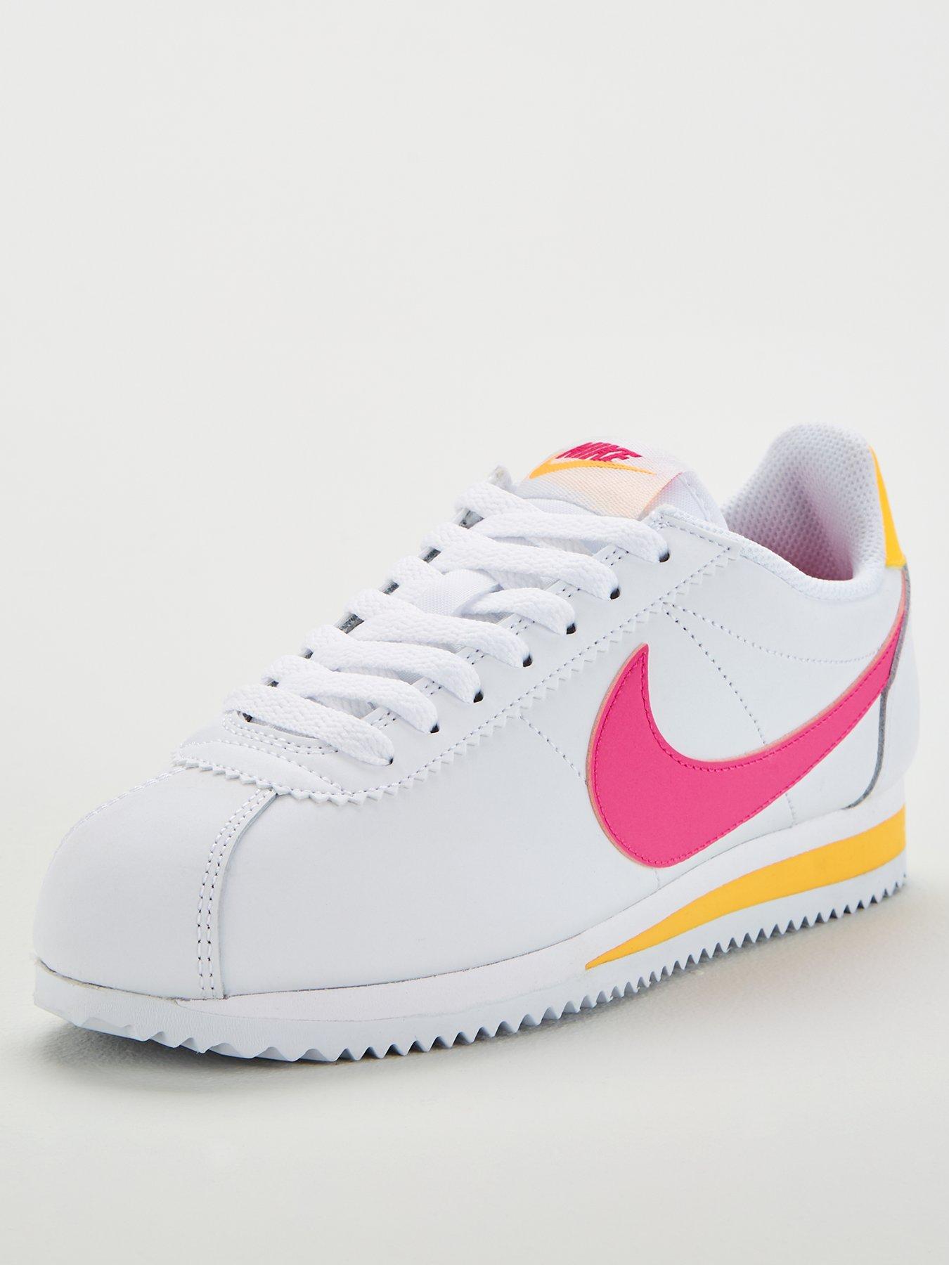 pink and yellow nike cortez