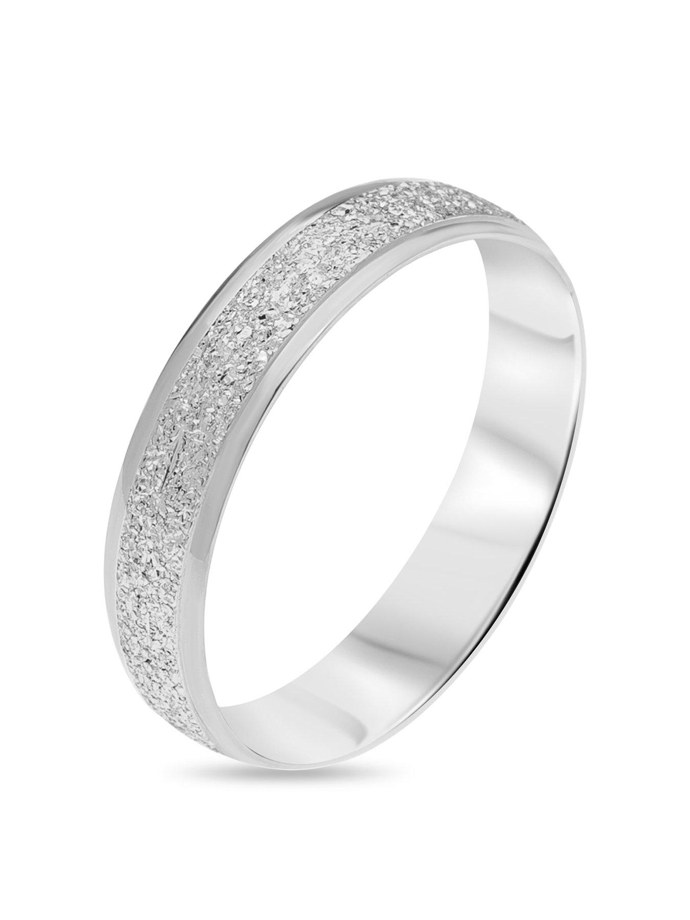 The Love Collection 9ct White Gold Diamond Cut Sparkle 4mm D Shape Wedding Band