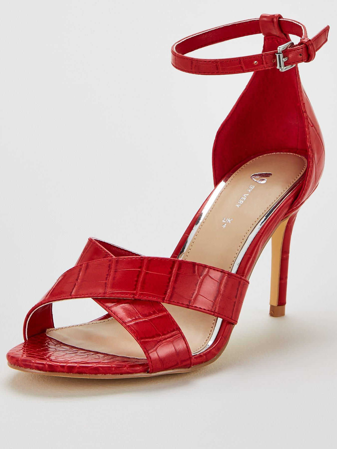 red barely there sandals