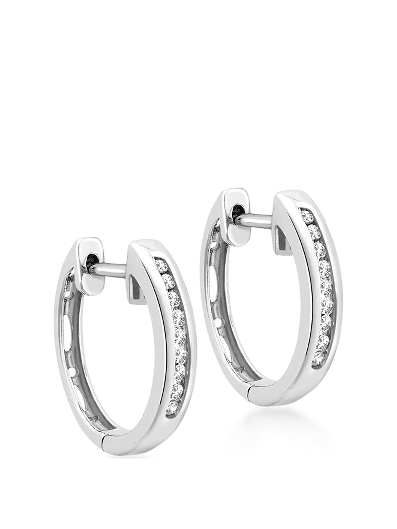 Product photograph of Love Diamond 9ct White Gold Diamond Set Hoop Earrings from very.co.uk